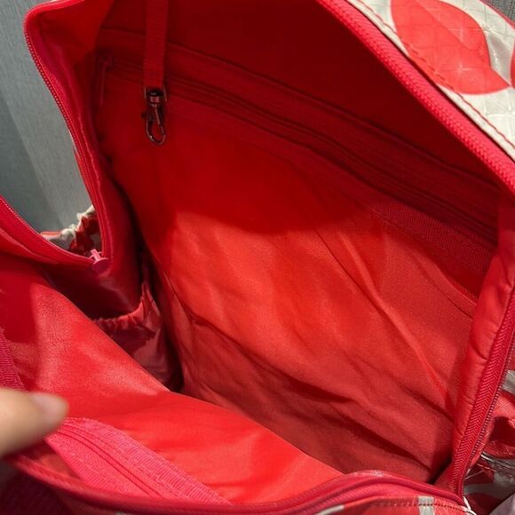 thirty-one Pink Gray Polka Dot Backpack "C" Embroidered School Dance Girls Kids - Picture 8 of 11